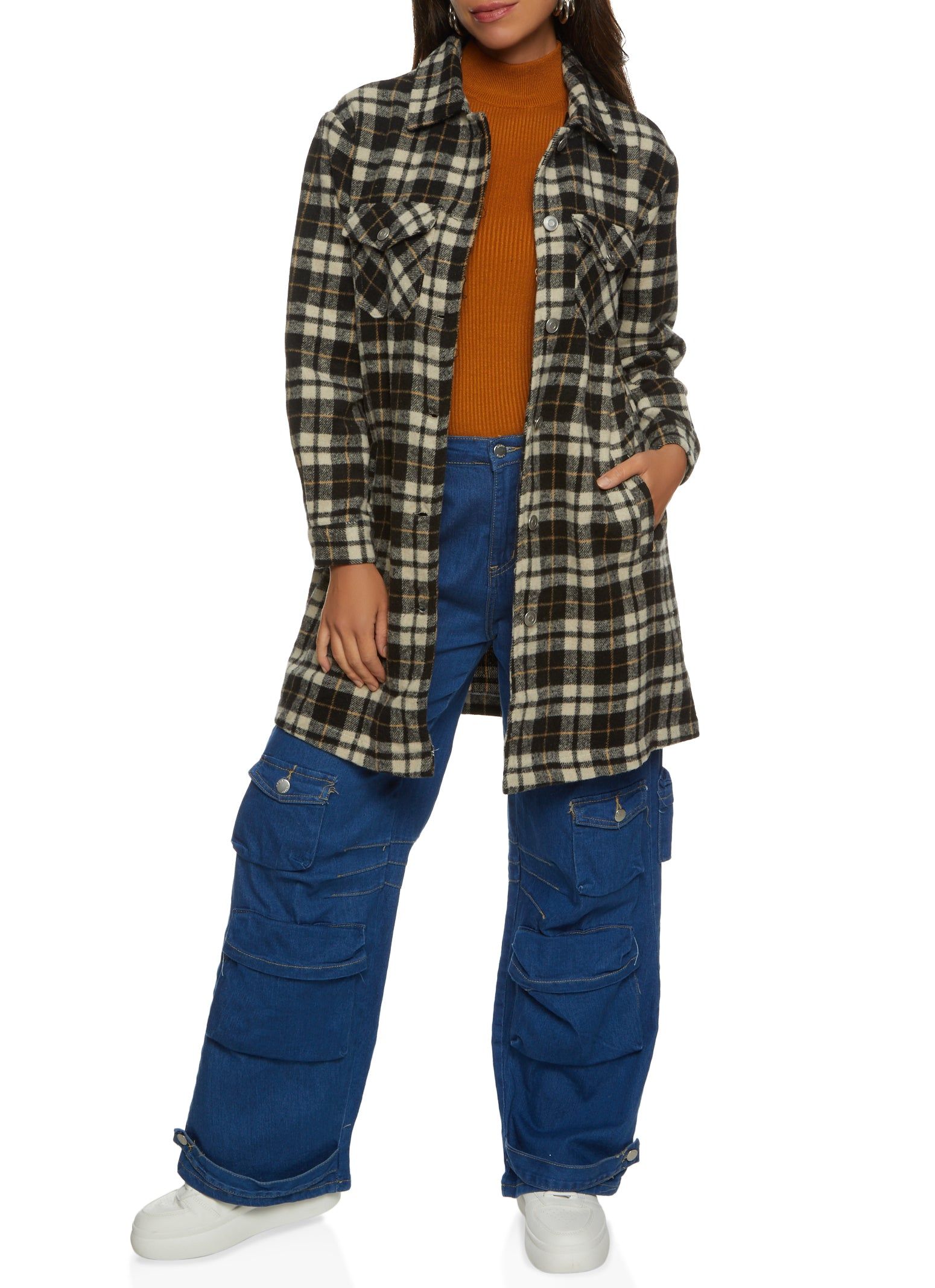 Plaid Pocket Detail Button Front Shacket sold by Rainbow product image thumbnail 2