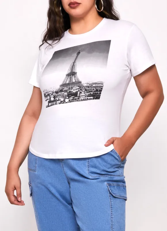 Plus Size Paris Eiffel Tower Graphic Tee sold by Rainbow