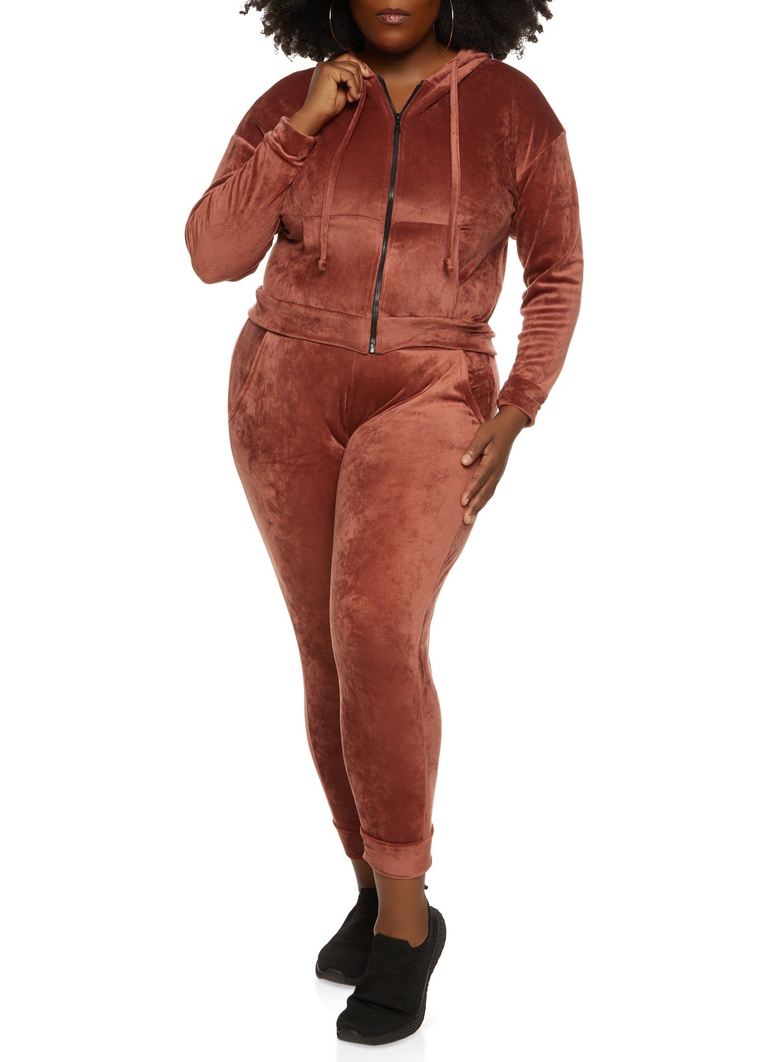 Plus Size Velour Zip Front Hooded Sweatshirt sold by Rainbow product image thumbnail 2