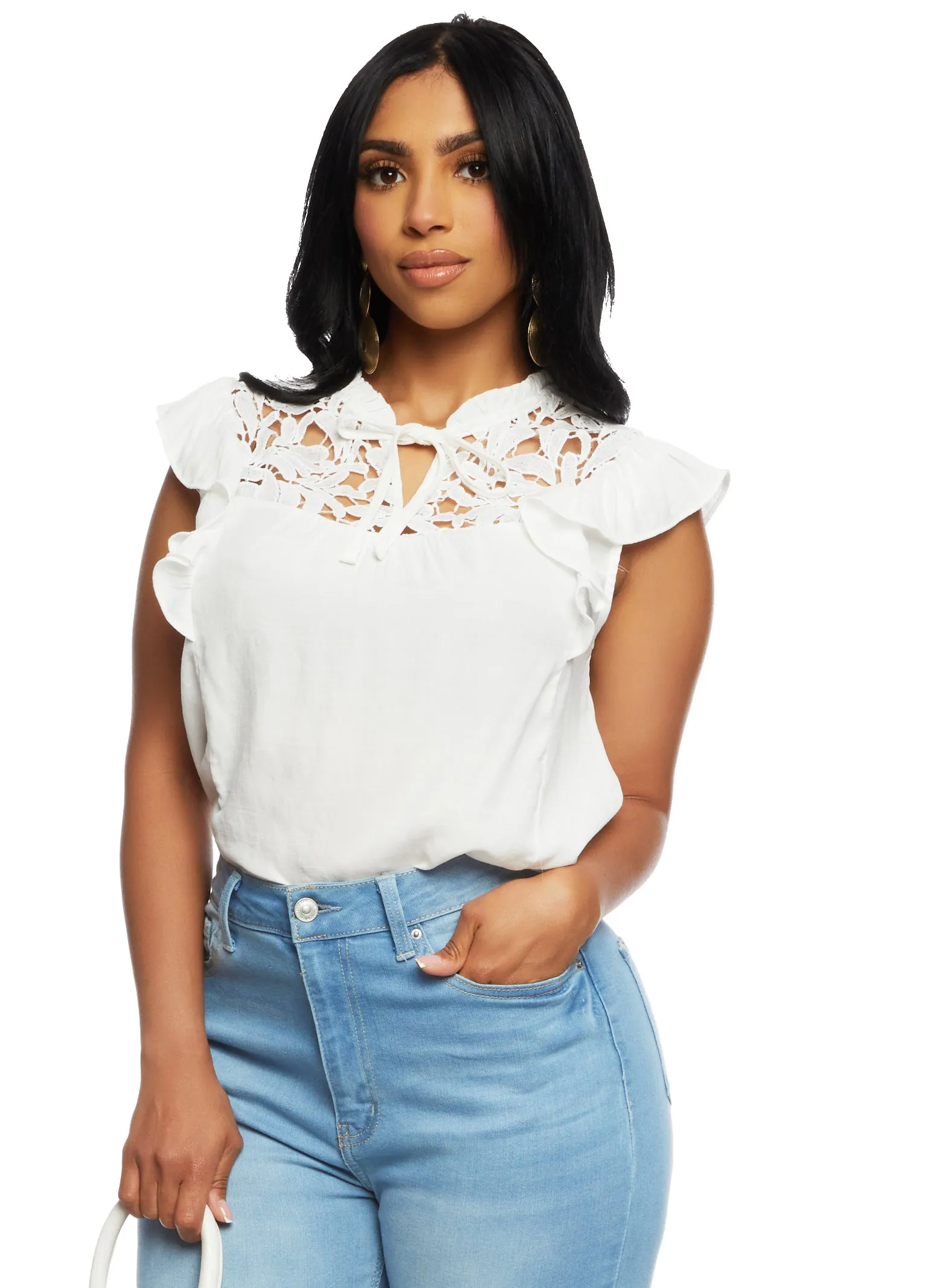 Iris Lace Flutter Sleeve Blouse sold by Rainbow