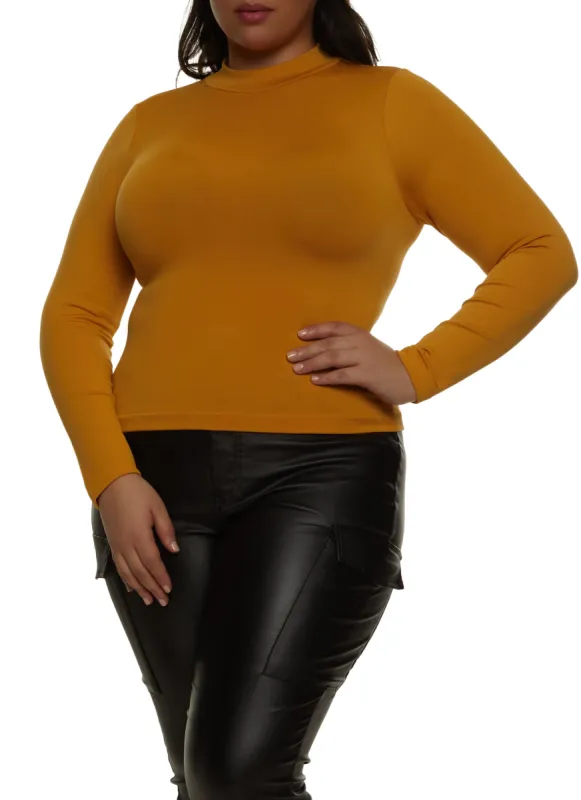 Plus Size Mock Neck Long Sleeve Top sold by Rainbow
