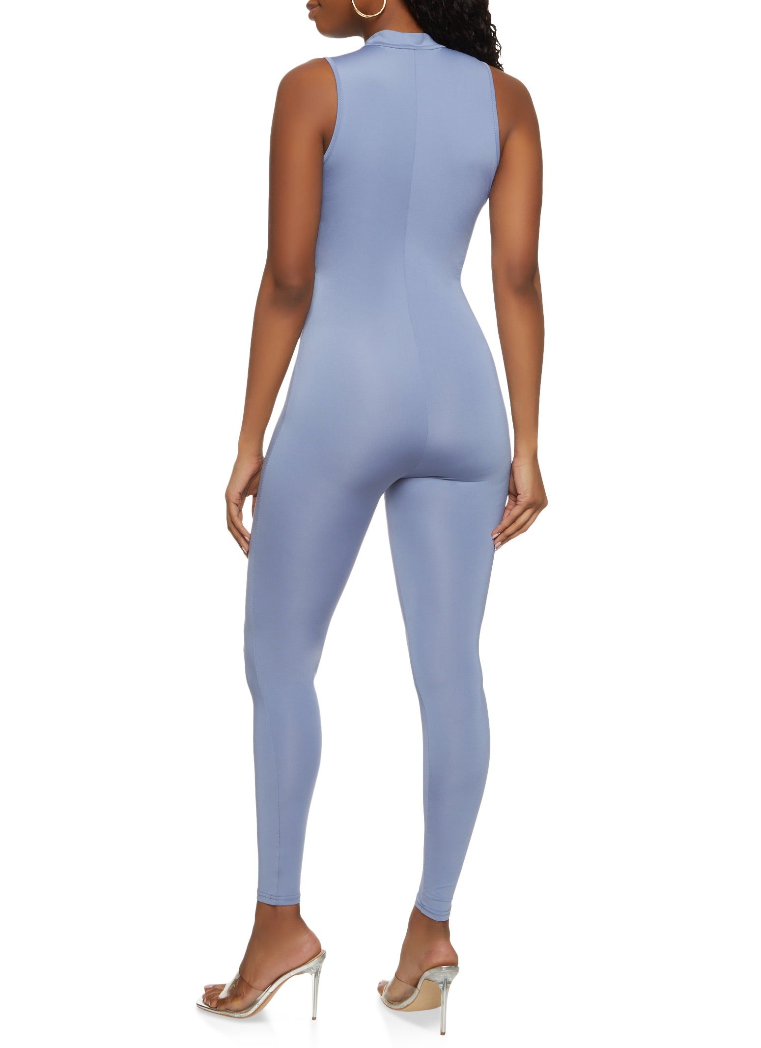 Solid Mock Neck Zip Front Sleeveless Catsuit sold by Rainbow product image thumbnail 2