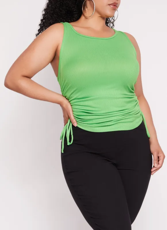 Plus Size Rib Knit Ruched Side Tank Top sold by Rainbow