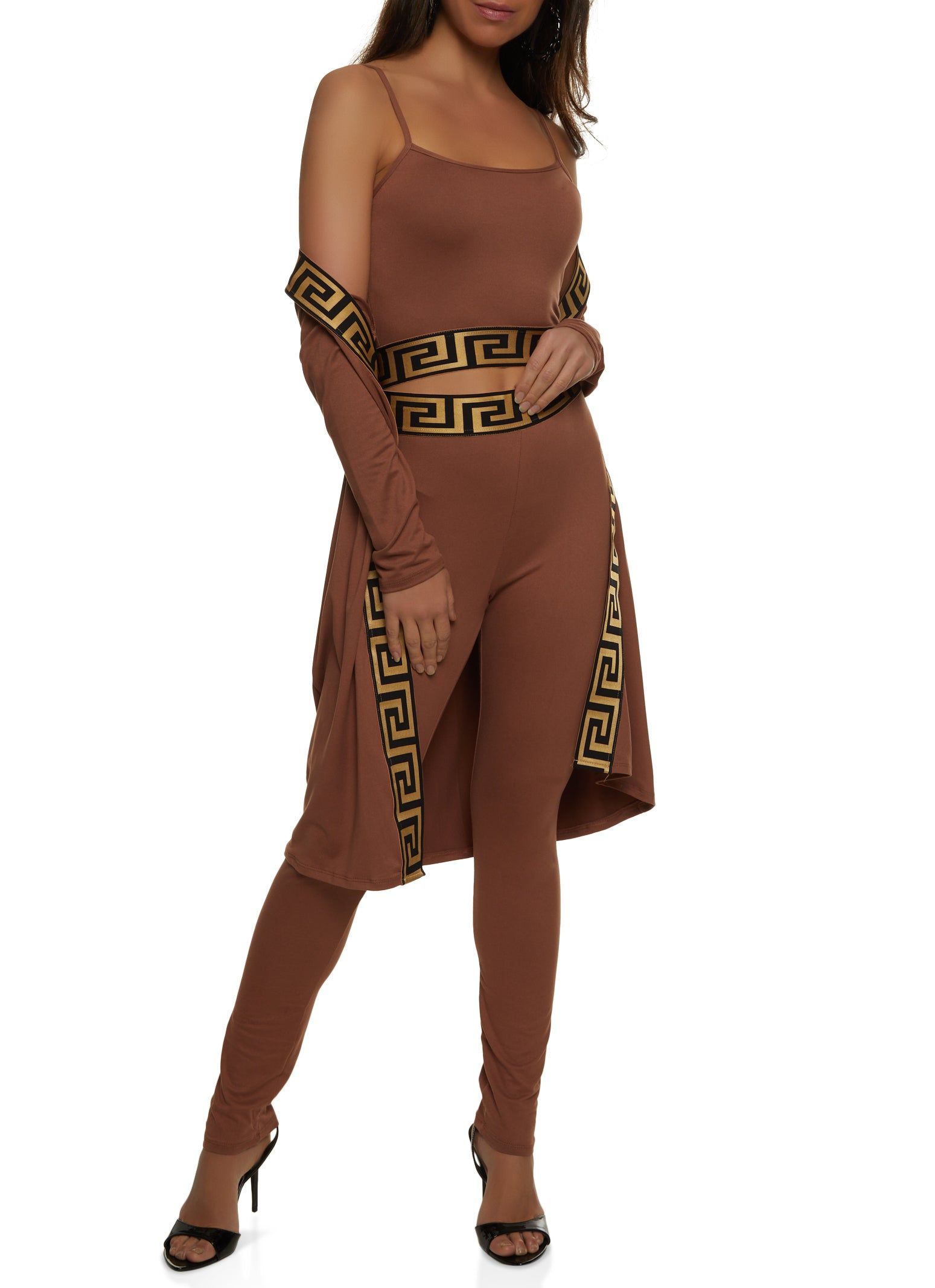 Geometric Trim Duster and Cropped Cami with Leggings Set sold by Rainbow product image thumbnail 2