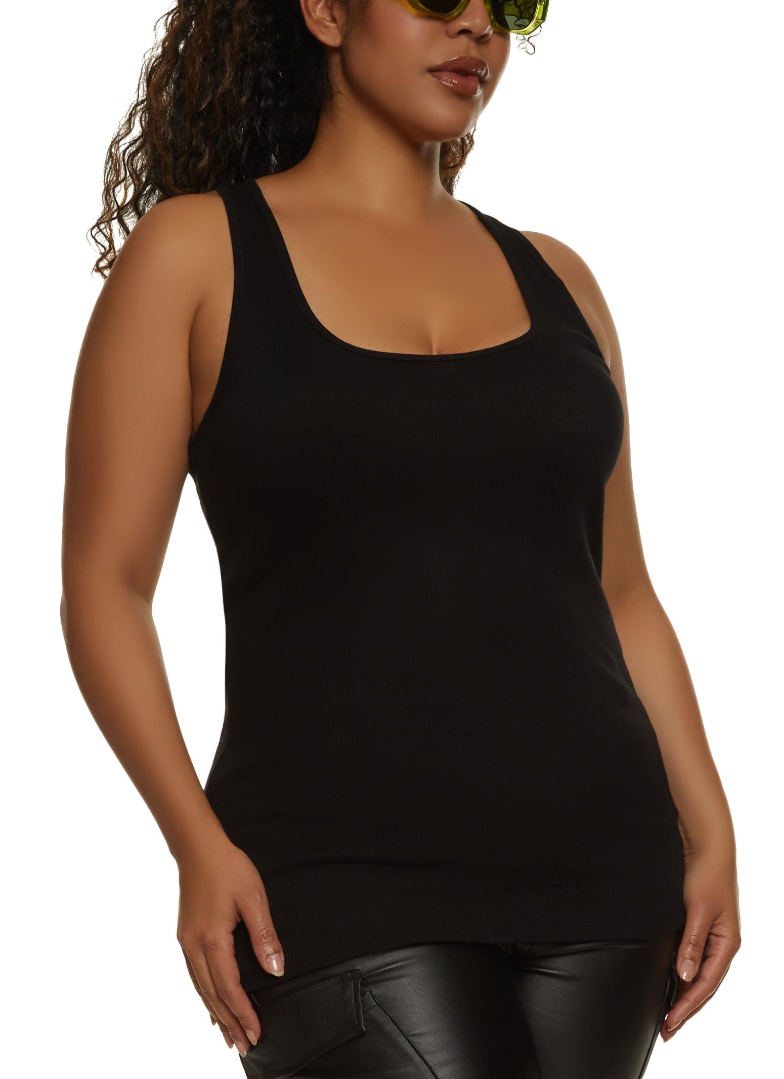 Plus Size Ribbed Knit Racerback Tank Top sold by Rainbow