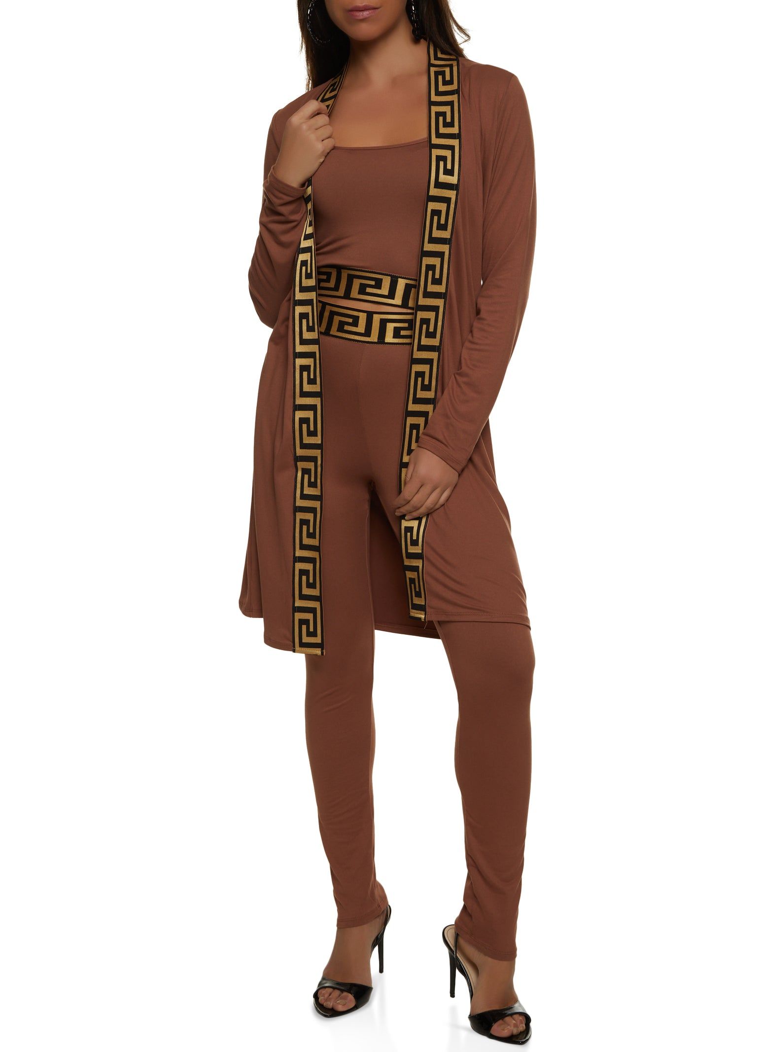 Geometric Trim Duster and Cropped Cami with Leggings Set sold by Rainbow