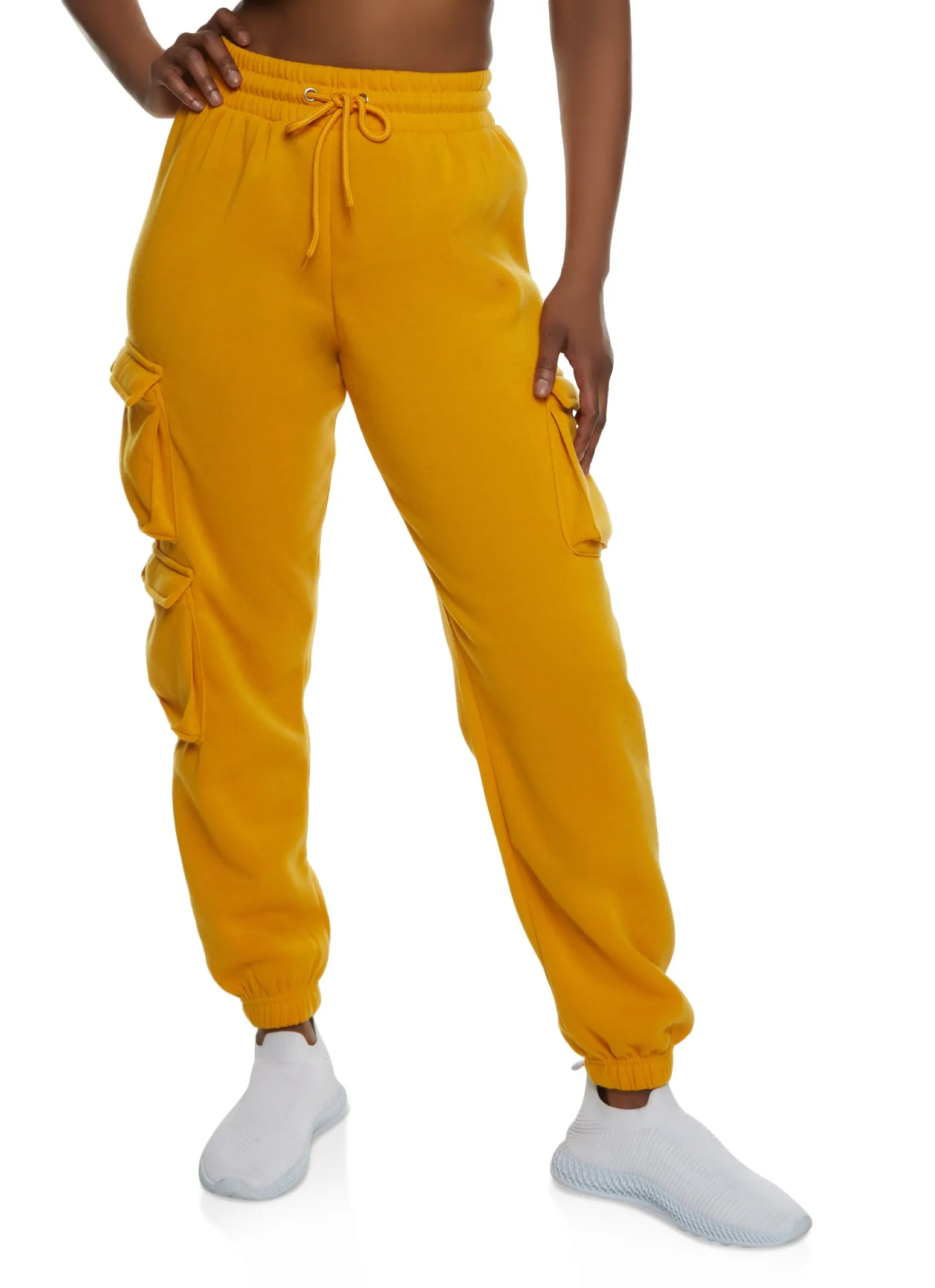 Fleece Drawstring Waist Cargo Pocket Joggers sold by Rainbow