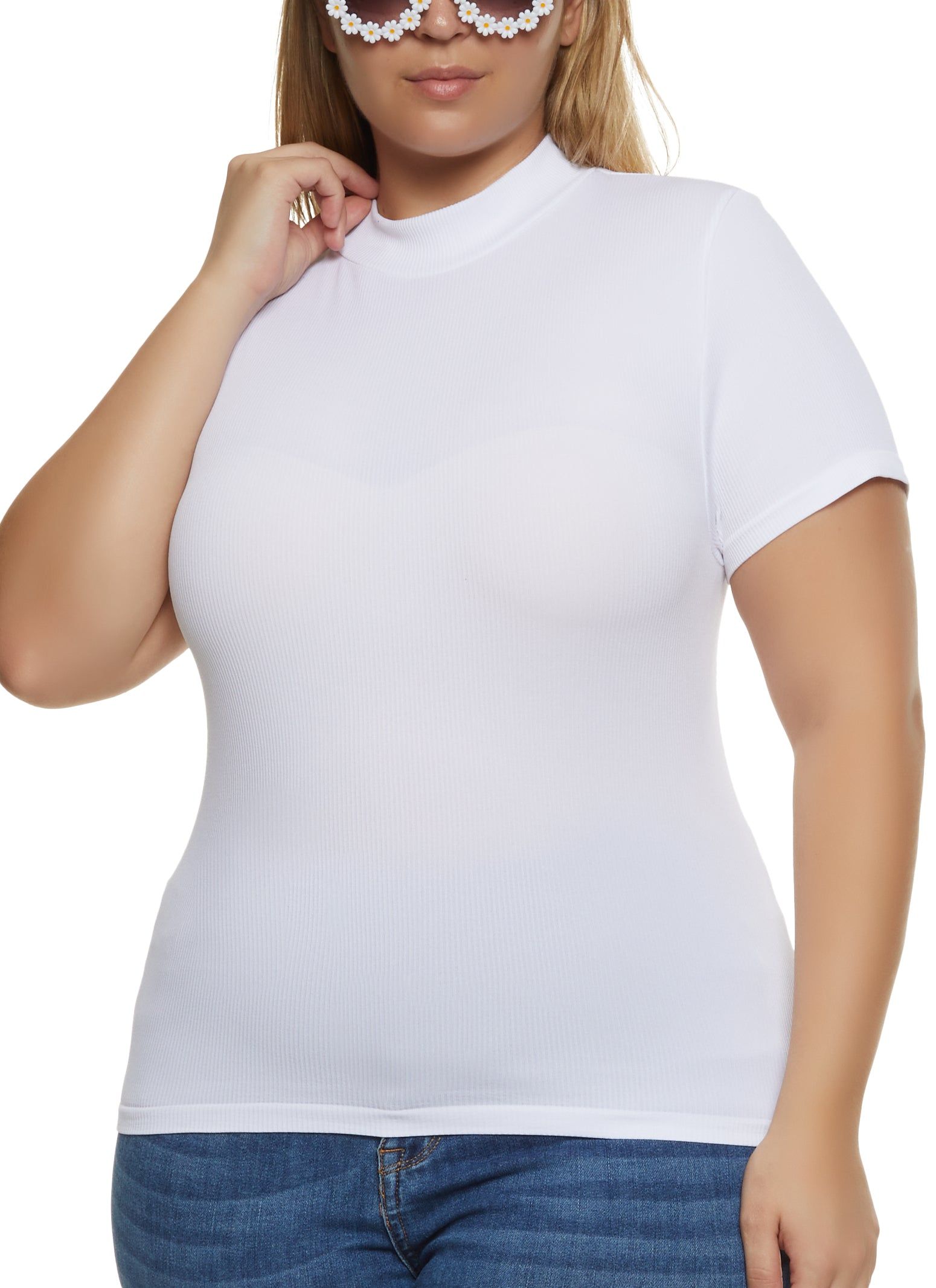 Plus Size Seamless Mock Neck Short Sleeve Tee sold by Rainbow