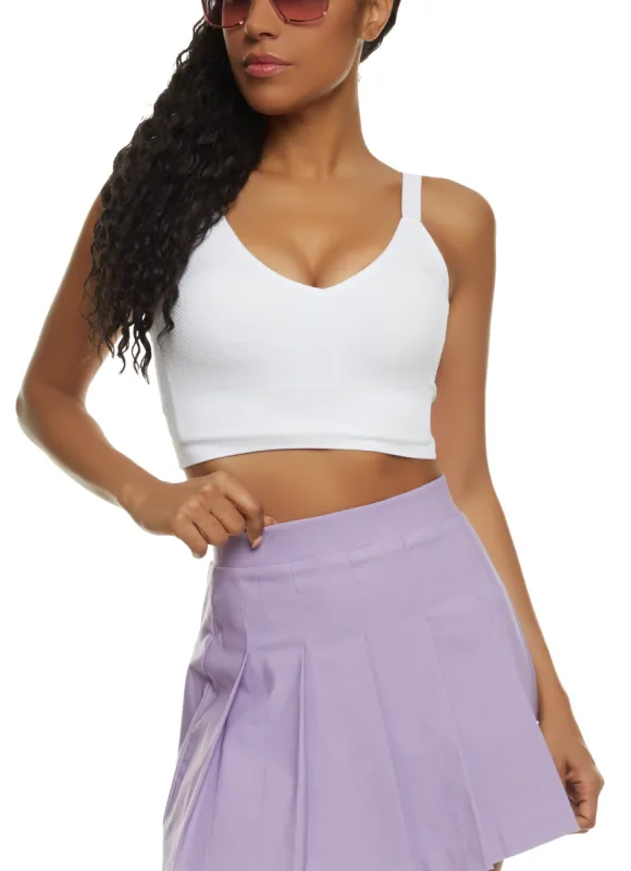 Seamless Solid Ribbed Knit Cropped Cami sold by Rainbow