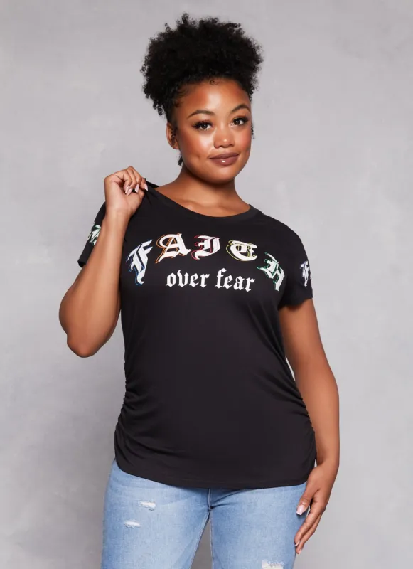 Plus Size Ruched Faith Over Fear Graphic Tee sold by Rainbow