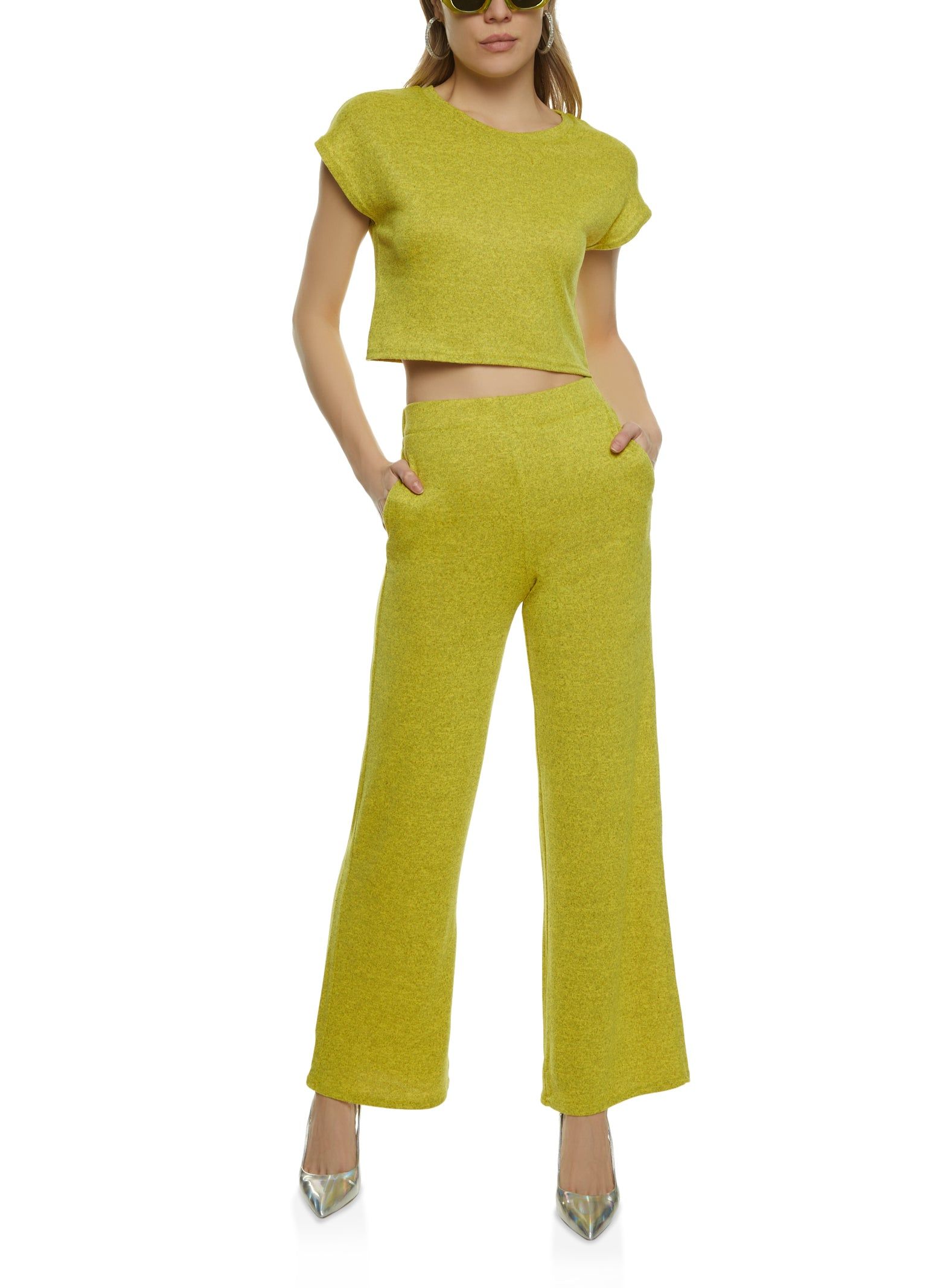 Brushed Knit Cap Sleeve Crew Neck Crop Top sold by Rainbow product image thumbnail 2