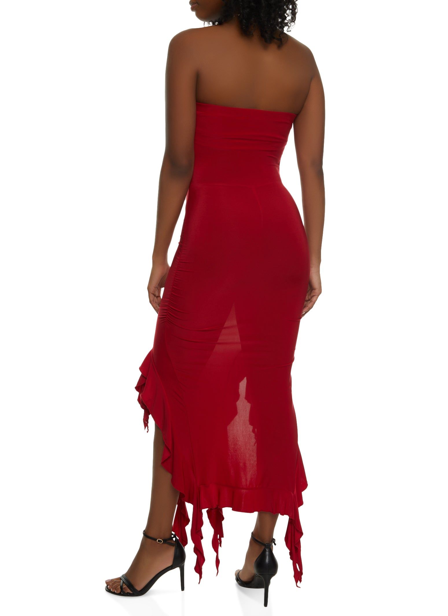 Ruffle Trim Hem Slit Tube Maxi Dress sold by Rainbow product image thumbnail 3