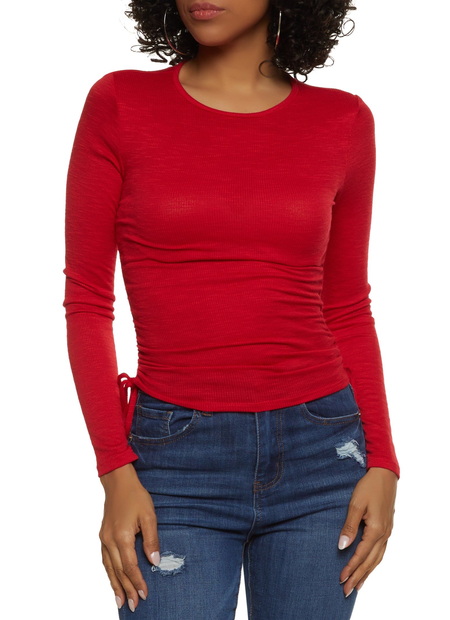 Rib Knit Drawstring Long Sleeve Tee sold by Rainbow