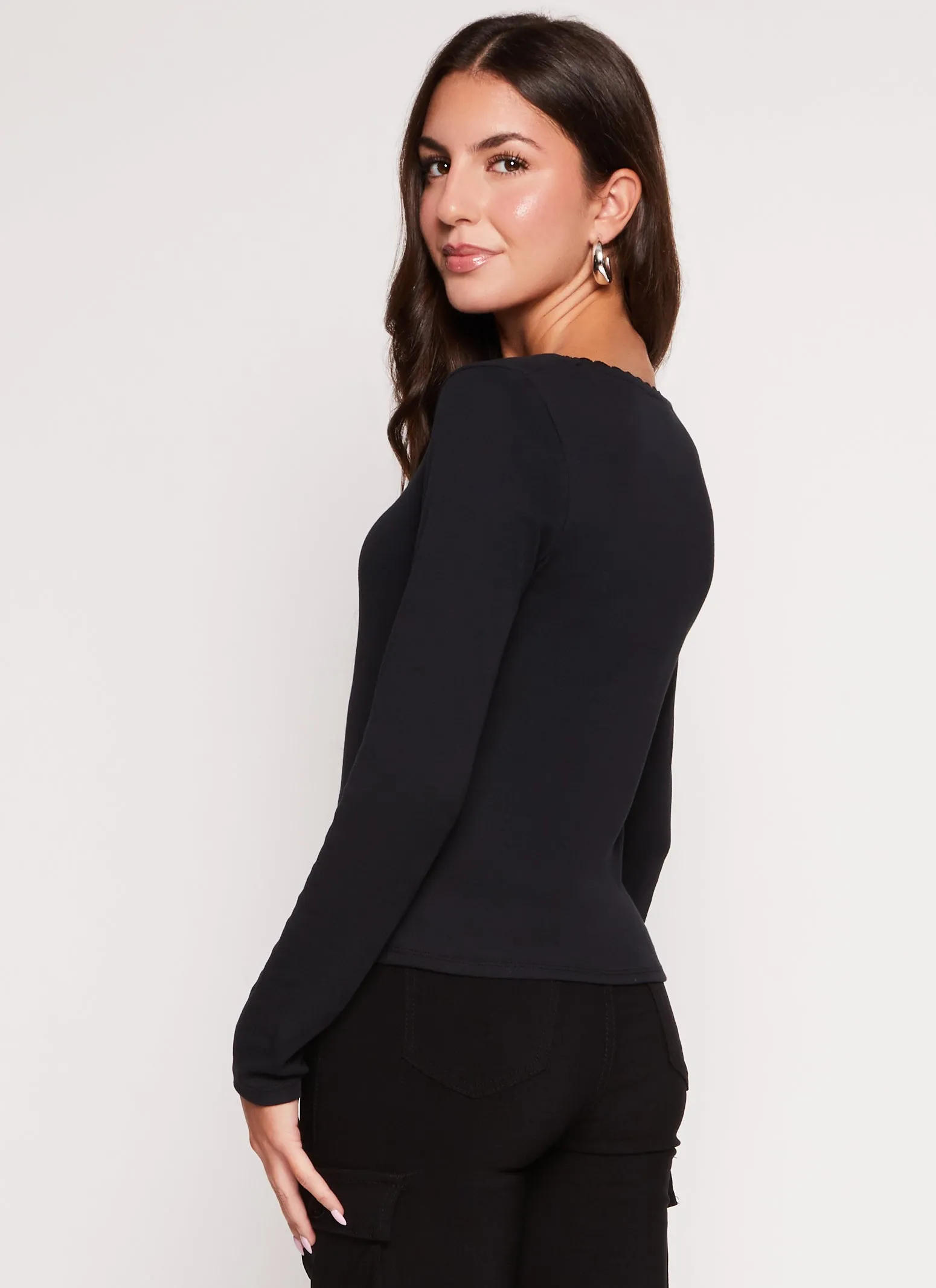 Lace Trim Scoop Neck Long Sleeve Top sold by Rainbow product image thumbnail 3