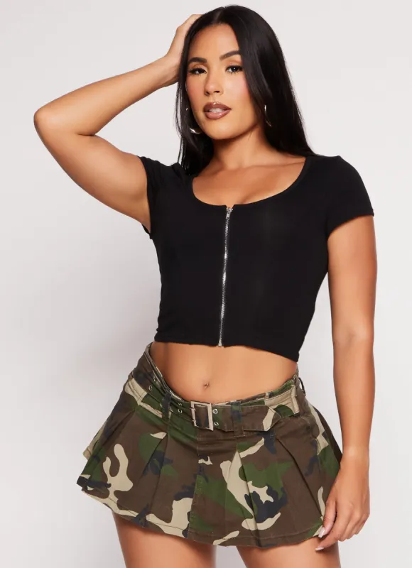 Zip Front Cropped T Shirt sold by Rainbow