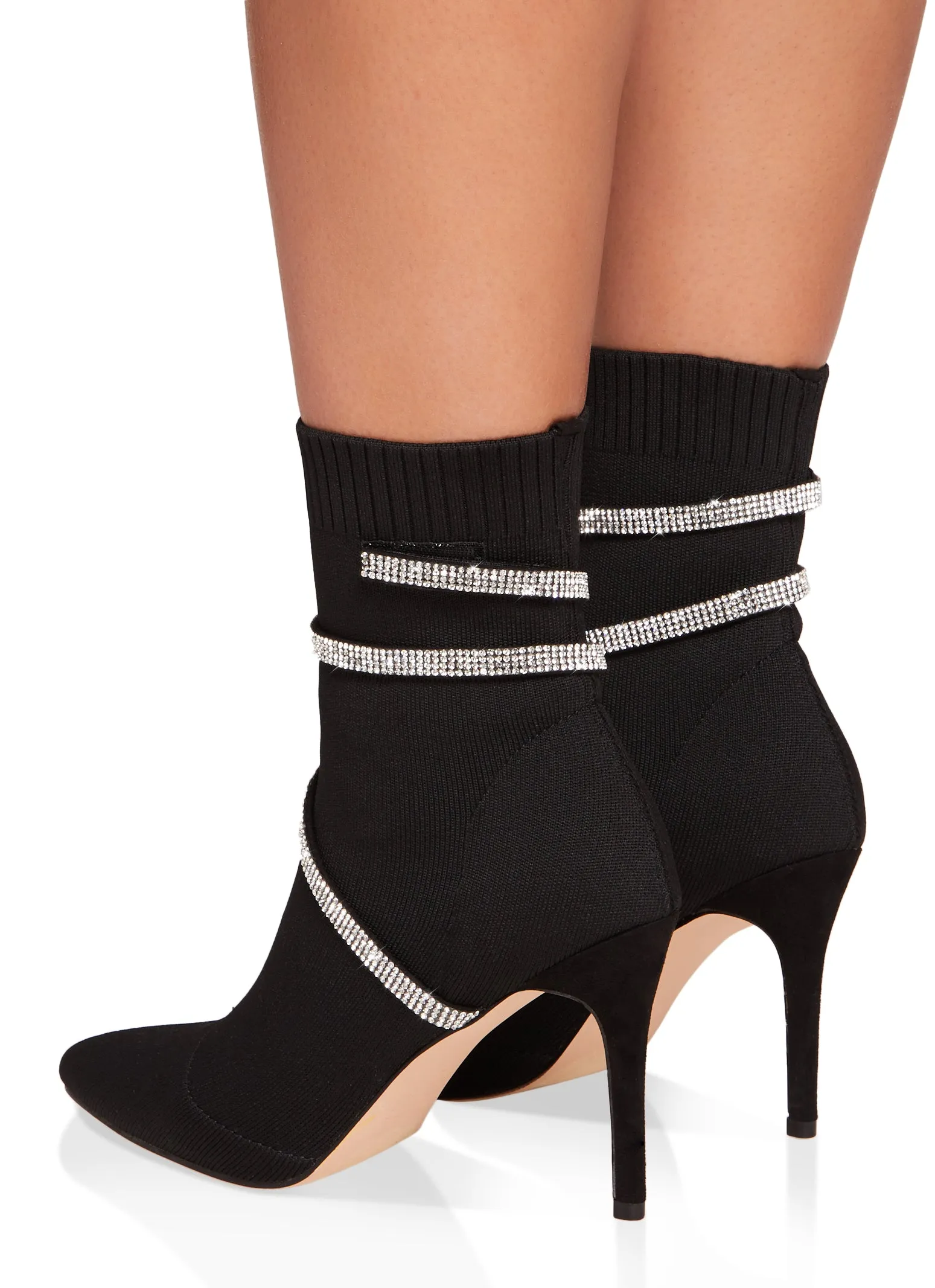 Rhinestone Wrap Around Stiletto Sock Booties sold by Rainbow product image thumbnail 3