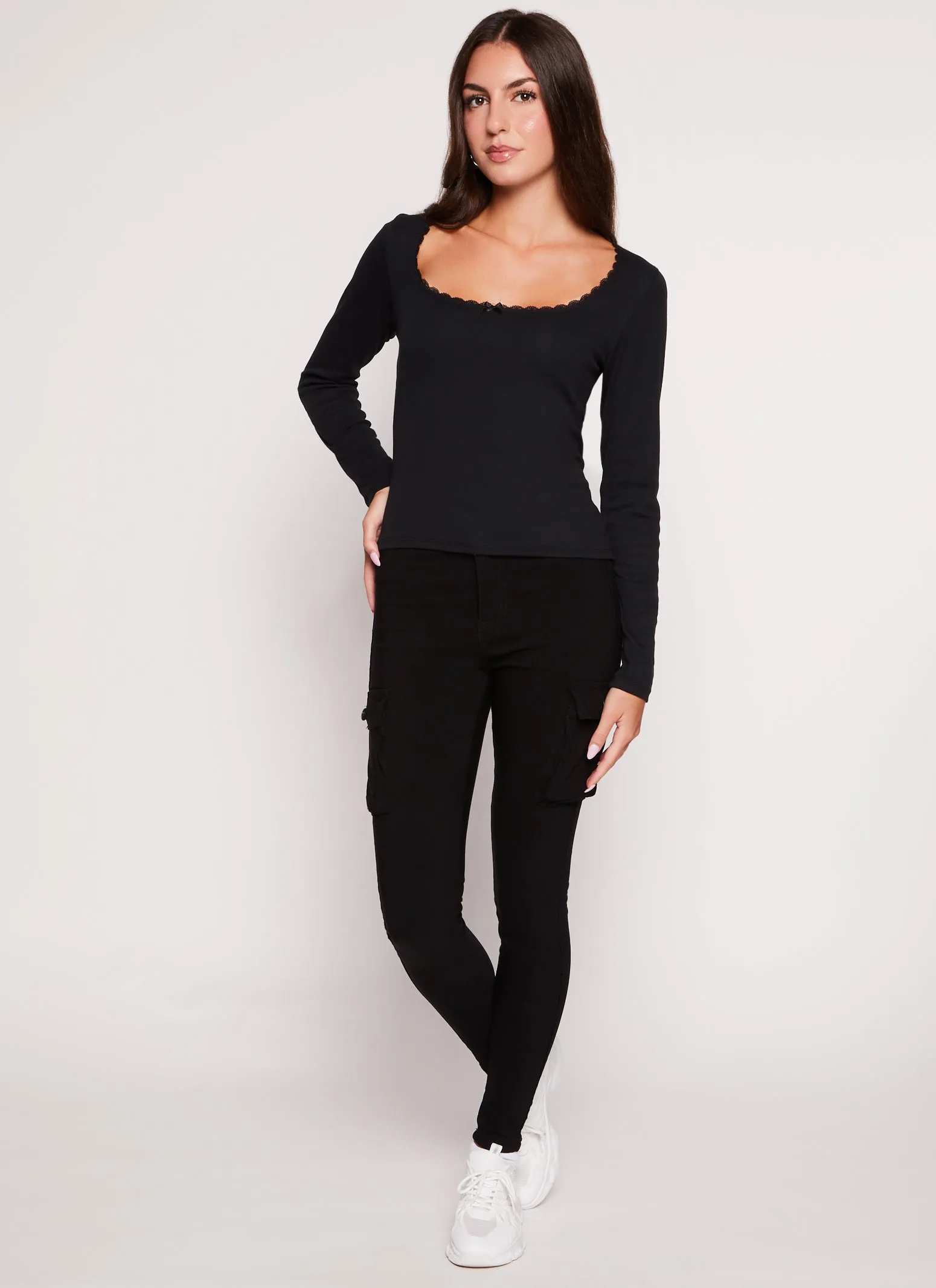 Lace Trim Scoop Neck Long Sleeve Top sold by Rainbow product image thumbnail 2
