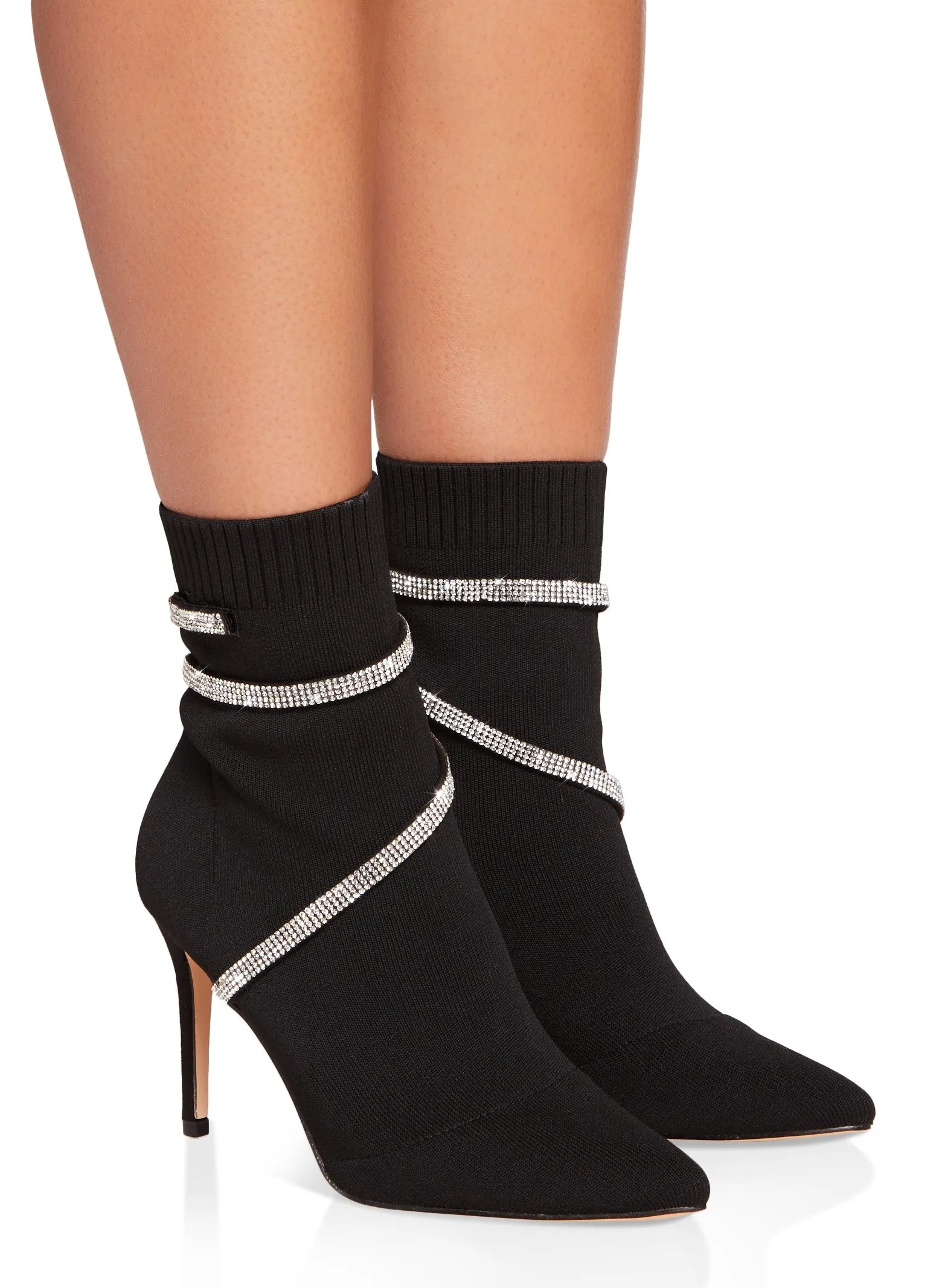 Rhinestone Wrap Around Stiletto Sock Booties sold by Rainbow product image thumbnail 2