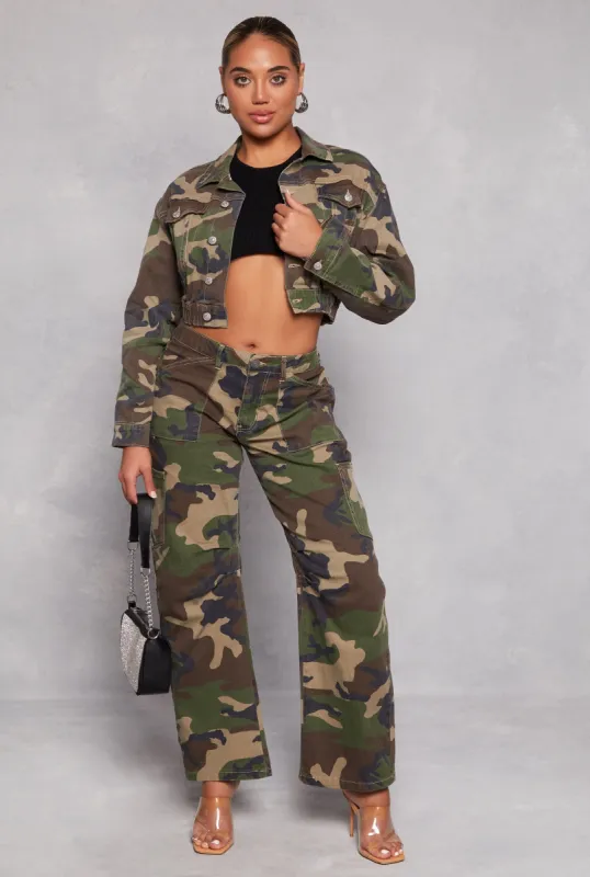 Almost Famous Camo Wide Leg Cargo Pants sold by Rainbow