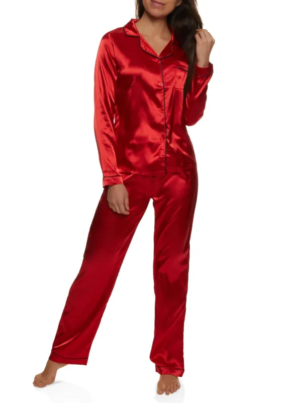 Satin Notch Collar Pajama Shirt and Pants sold by Rainbow