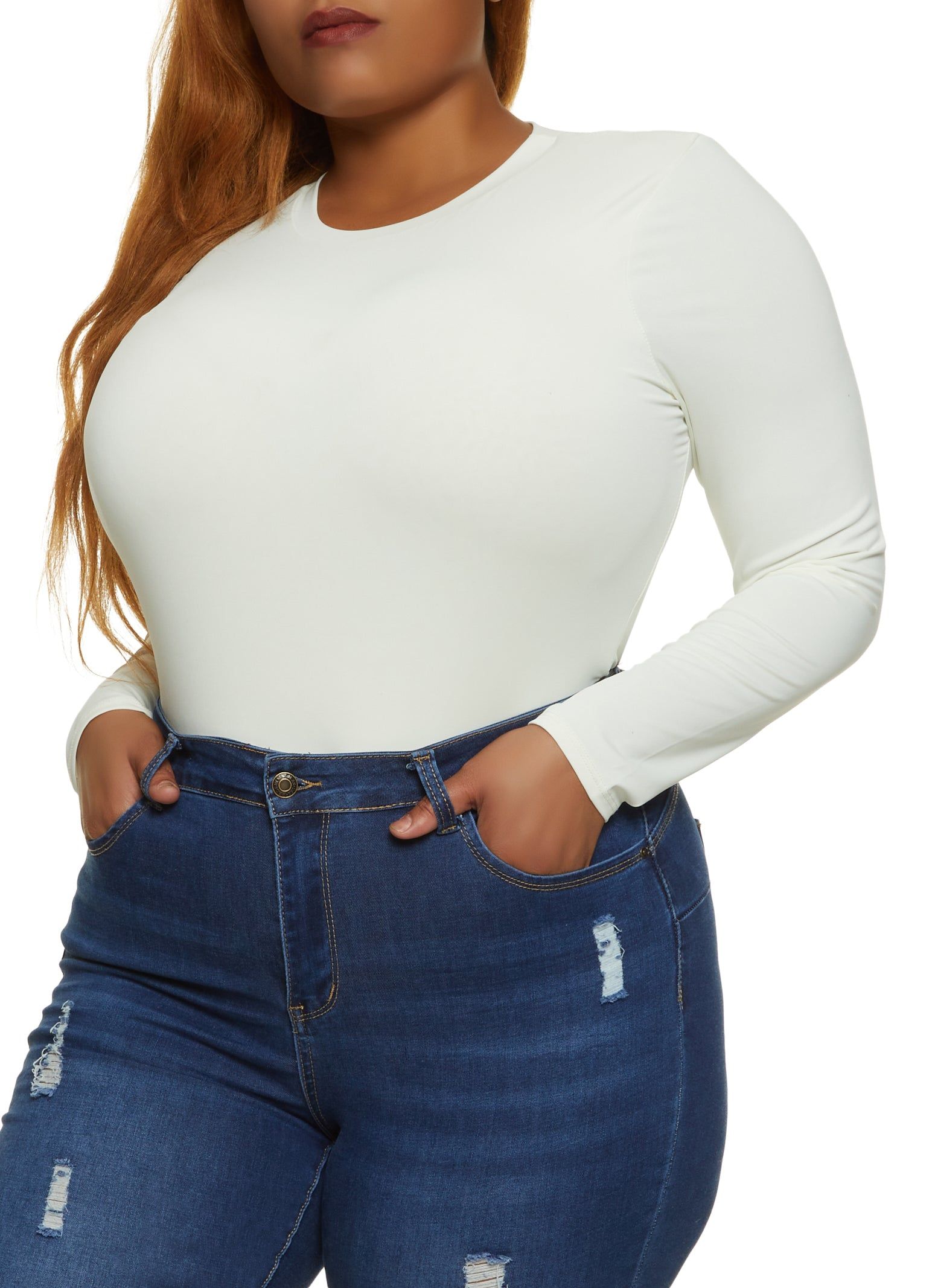 Plus Size Solid Long Sleeve Bodysuit sold by Rainbow product image thumbnail 2