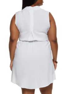 Plus Size Sleeveless Tie Waist Shirt Dress sold by Rainbow