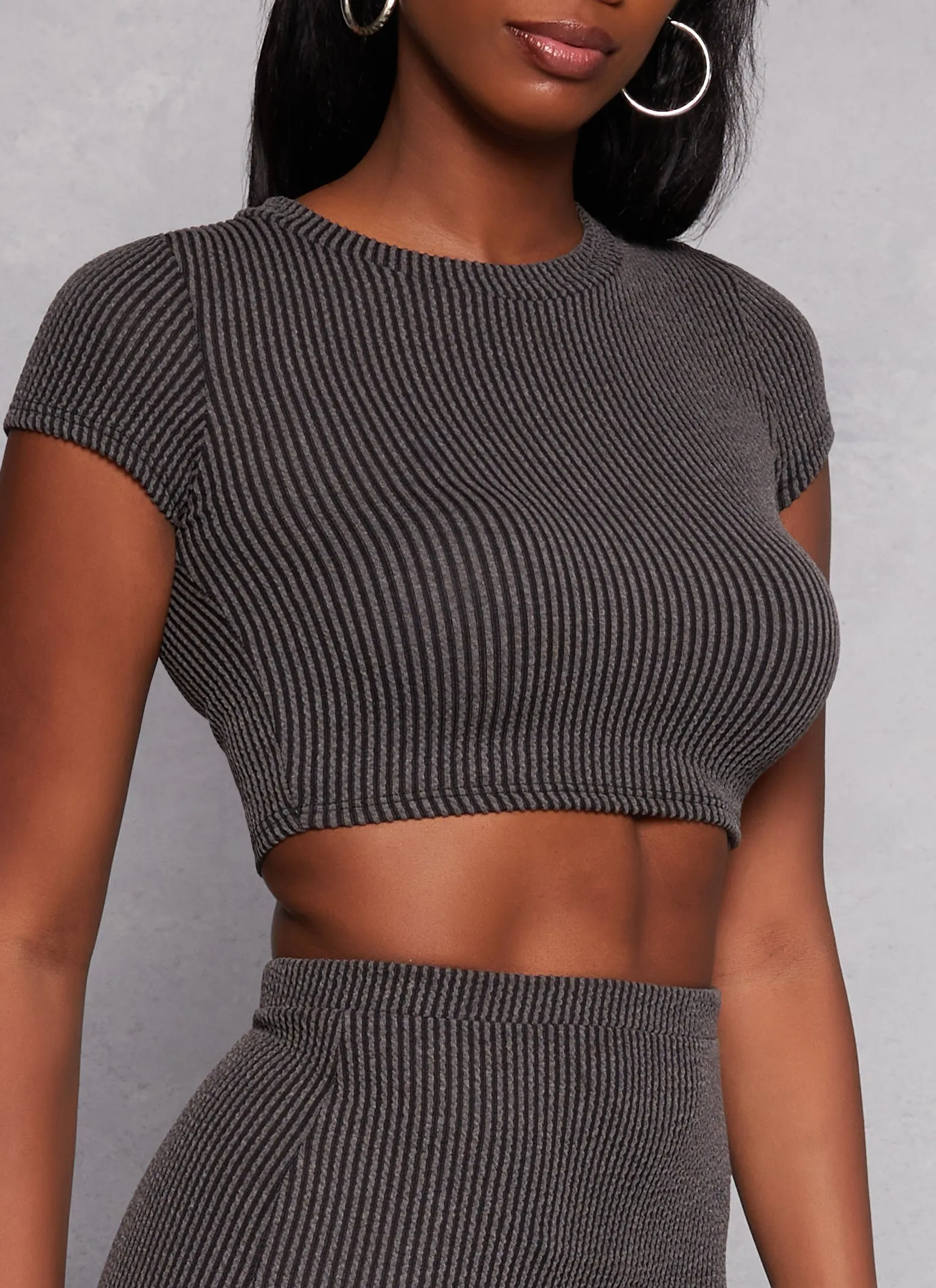 Ribbed Short Sleeve Crop Top sold by Rainbow