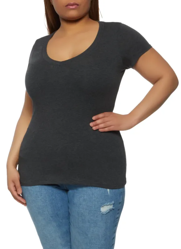 Plus Size Solid V Neck Tee sold by Rainbow