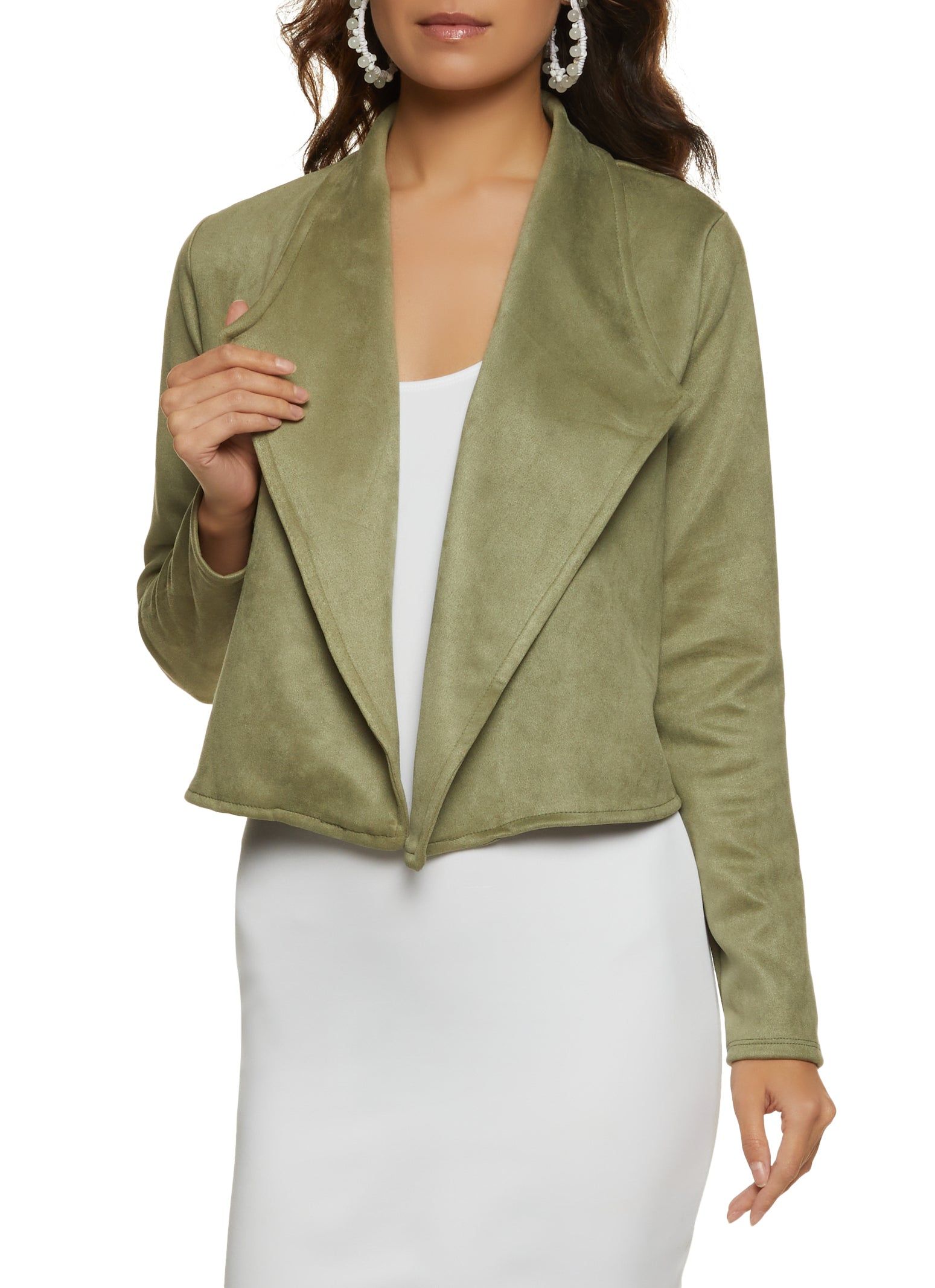 Faux Suede Drape Front Blazer sold by Rainbow