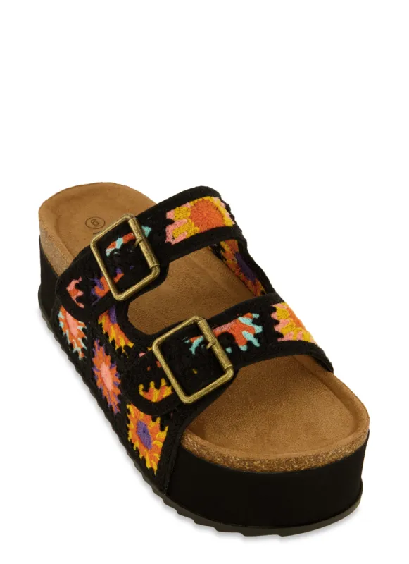 Boho Crochet Cork Detail Platform Footbed Sandals sold by Rainbow