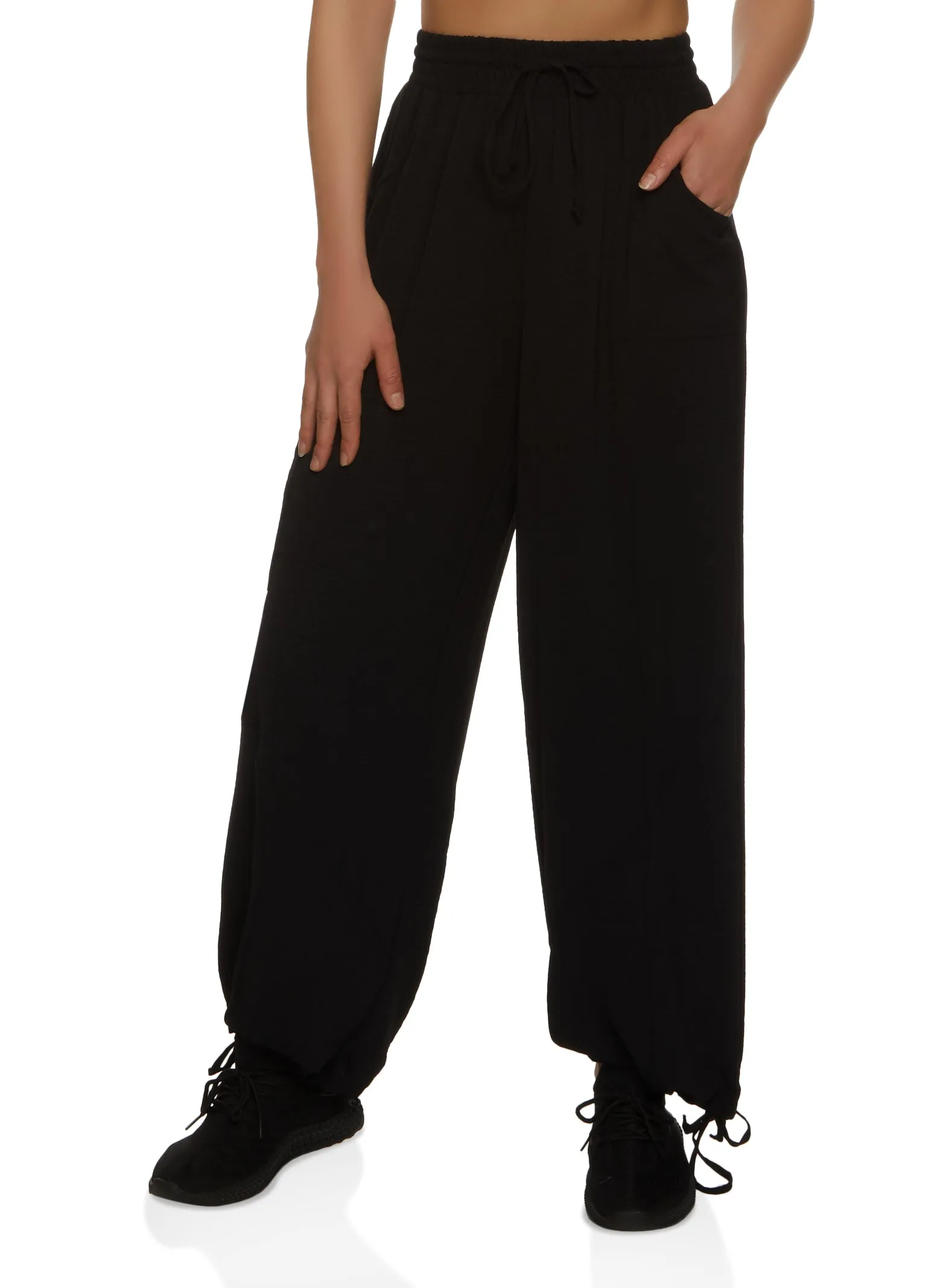 High Waisted Tie Hem Wide Pants sold by Rainbow