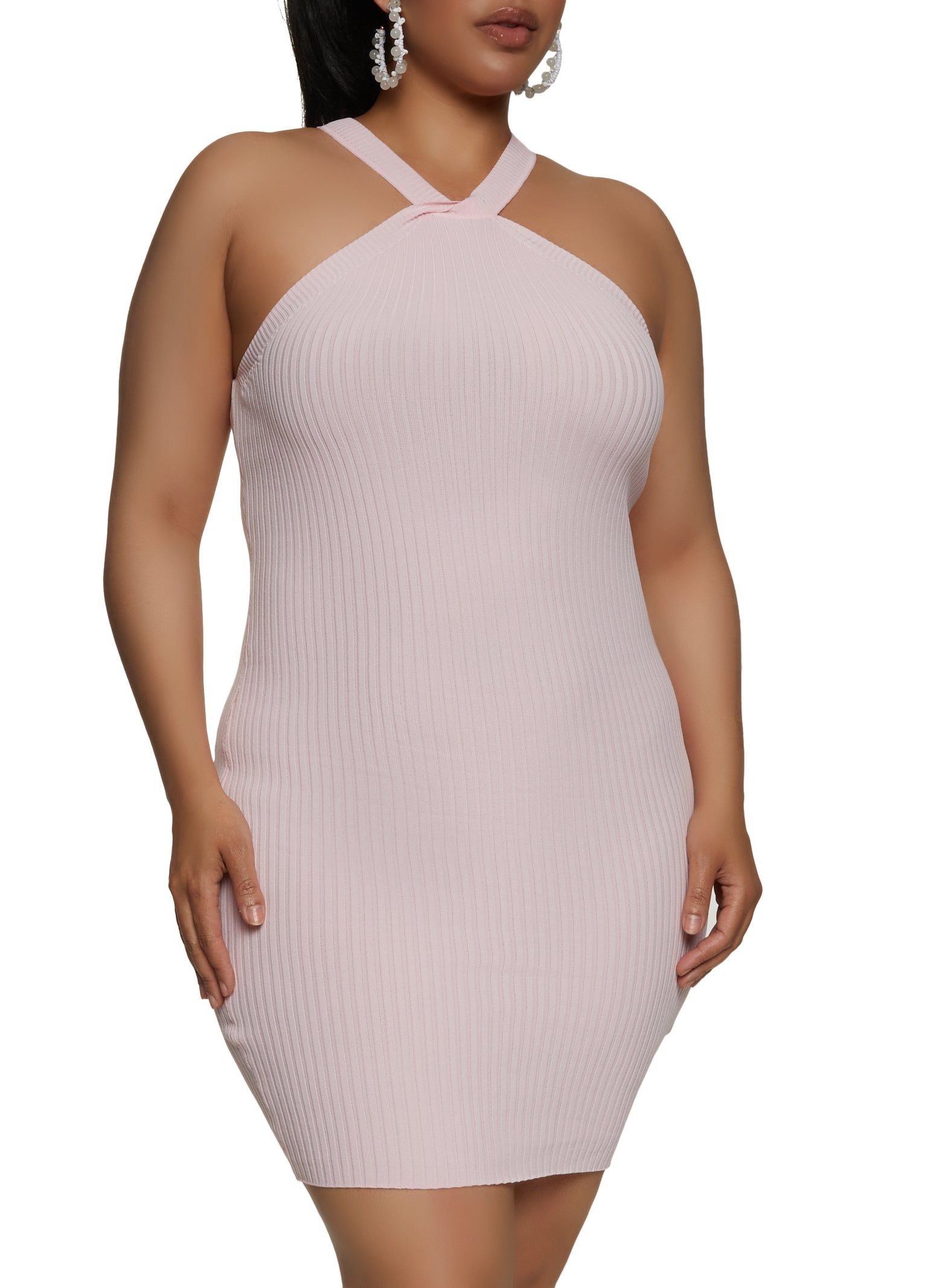 Plus Size Ribbed Knit Twist Front Halter Dress sold by Rainbow