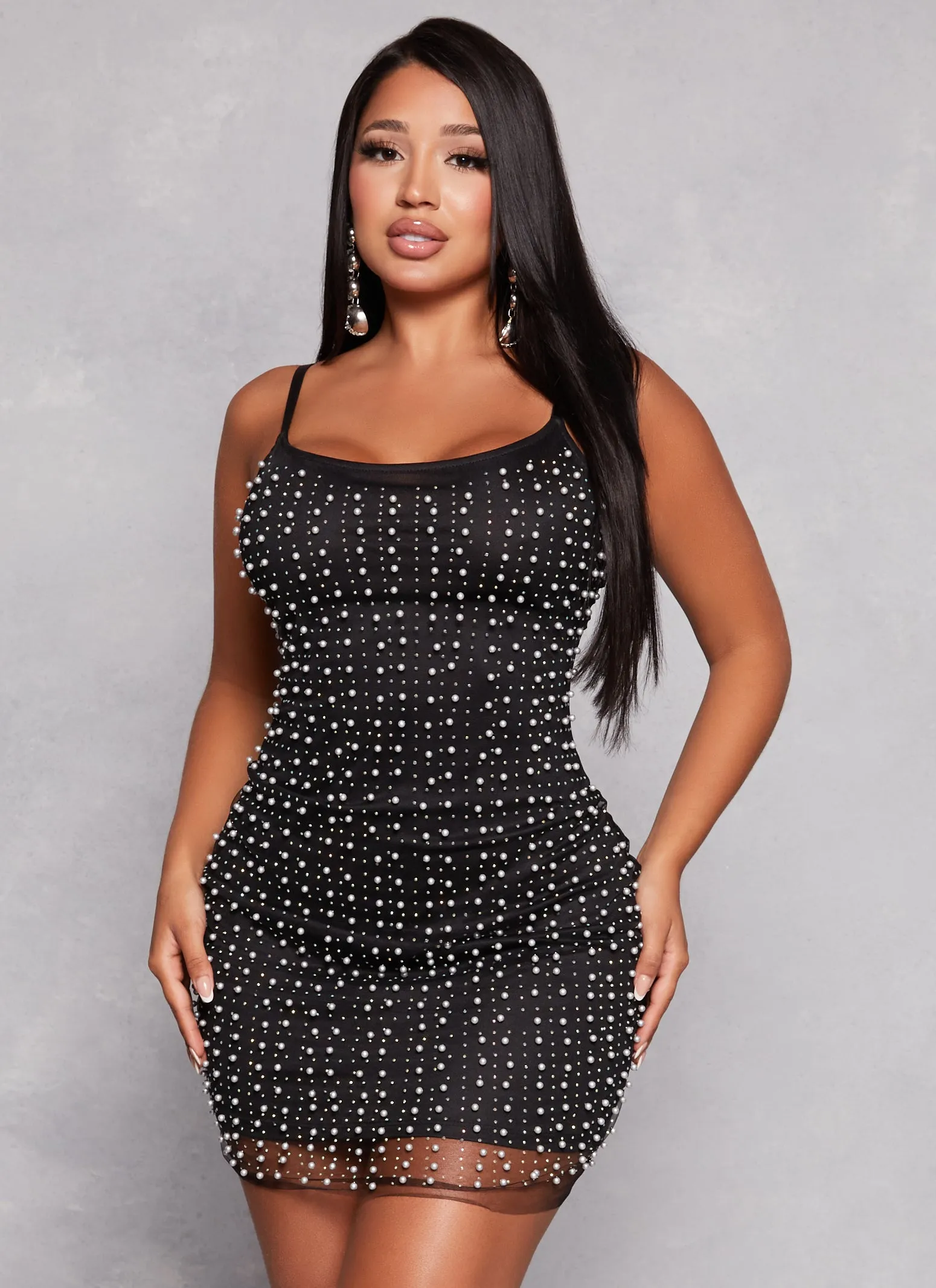 Mesh Faux Pearl Cami Bodycon Dress sold by Rainbow