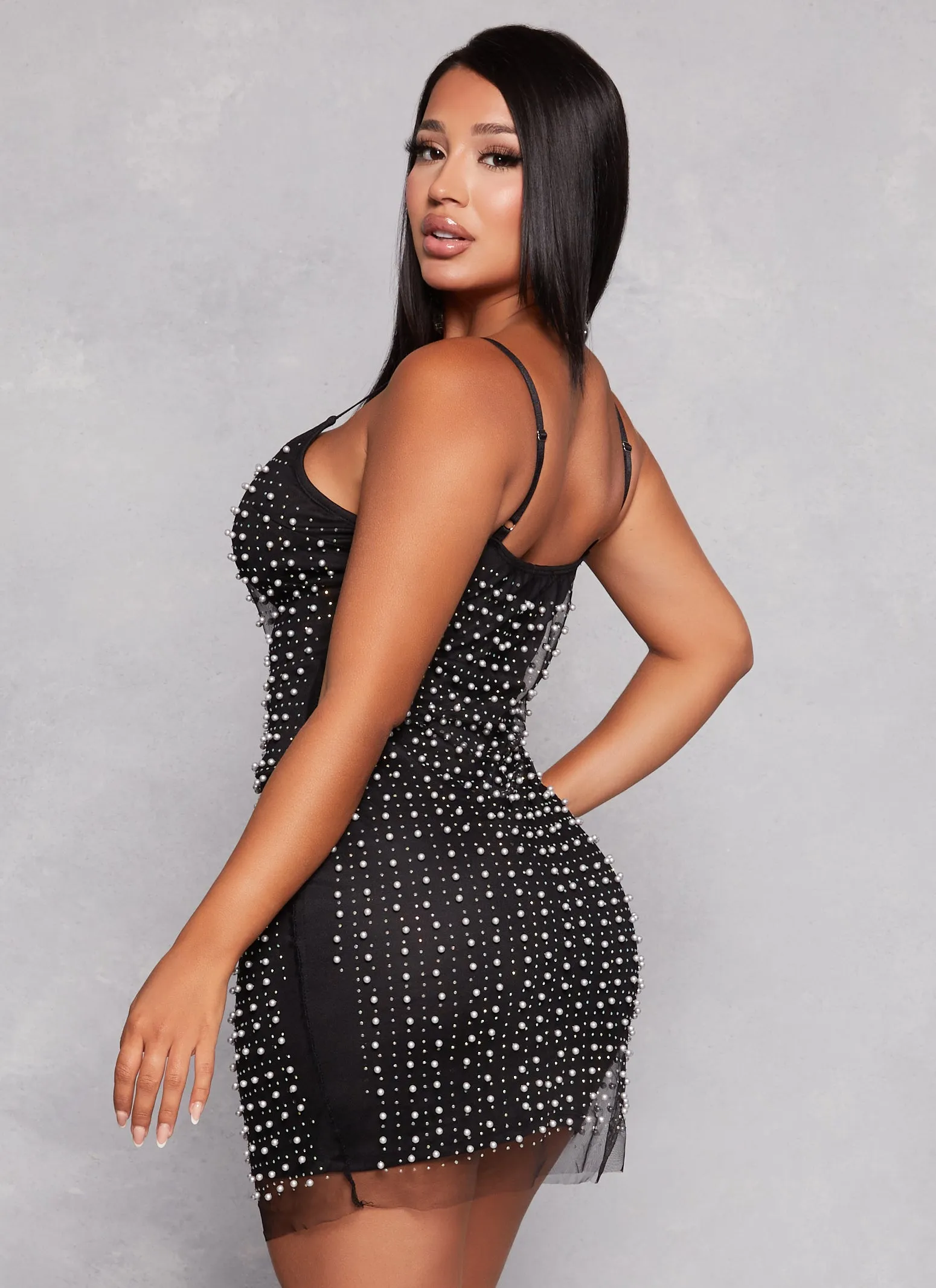 Mesh Faux Pearl Cami Bodycon Dress sold by Rainbow product image thumbnail 3
