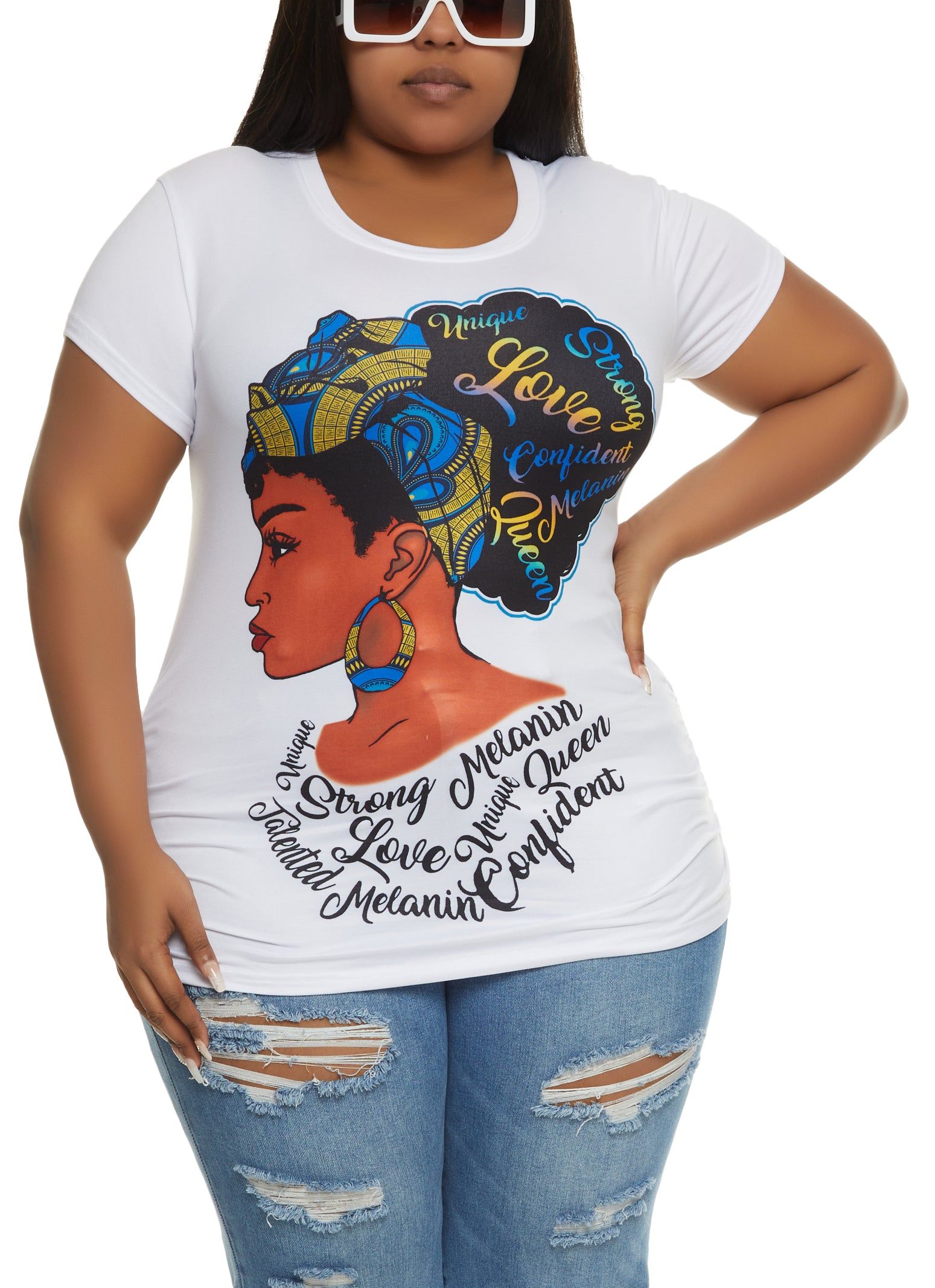 Plus Size Ruched Side Melanin Graphic Tee sold by Rainbow
