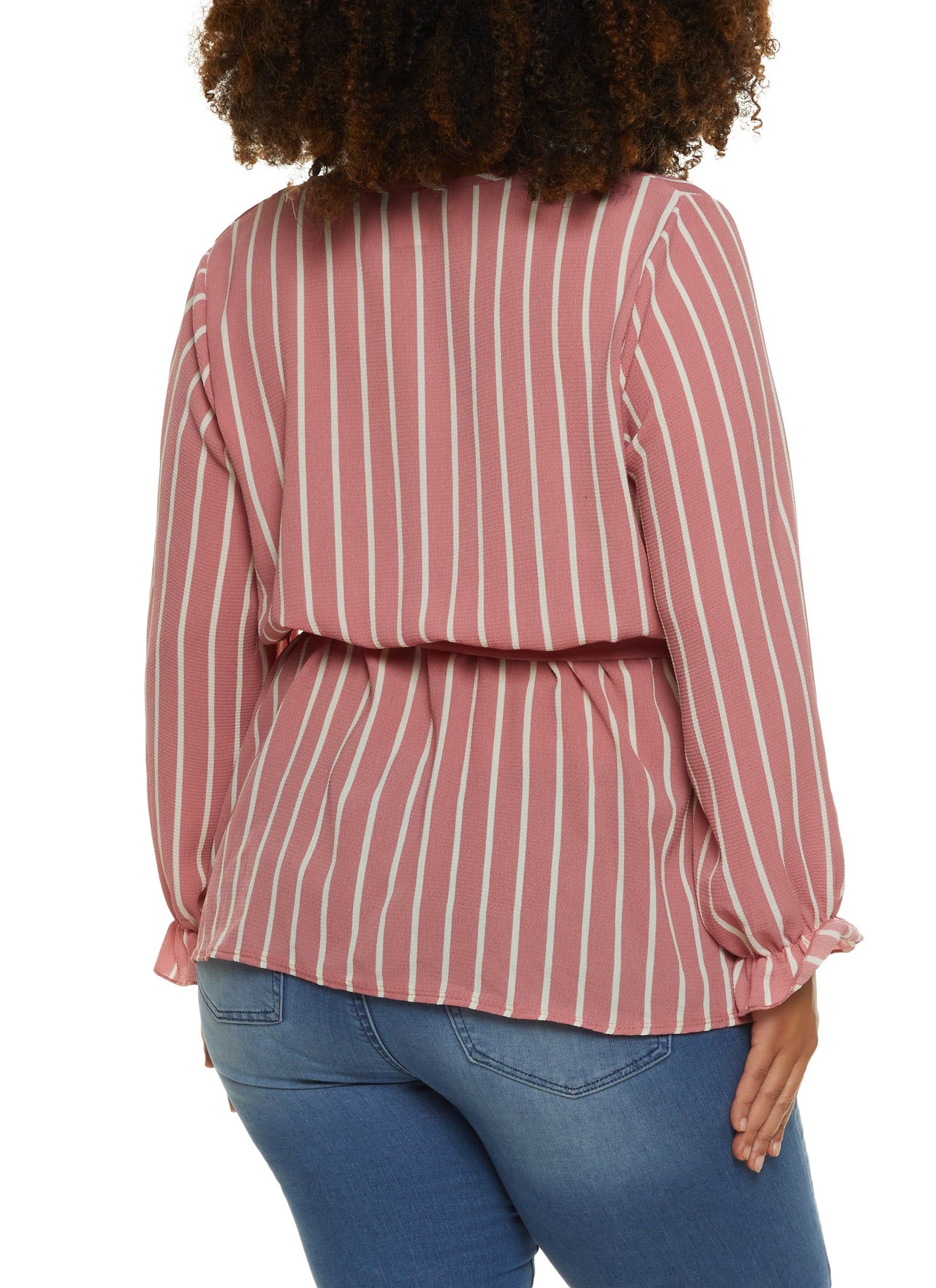 Plus Size Striped Tie Waist Belted Wrap Top sold by Rainbow product image thumbnail 2