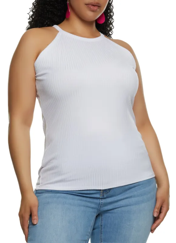 Plus Size Ribbed High Neck Tank Top sold by Rainbow
