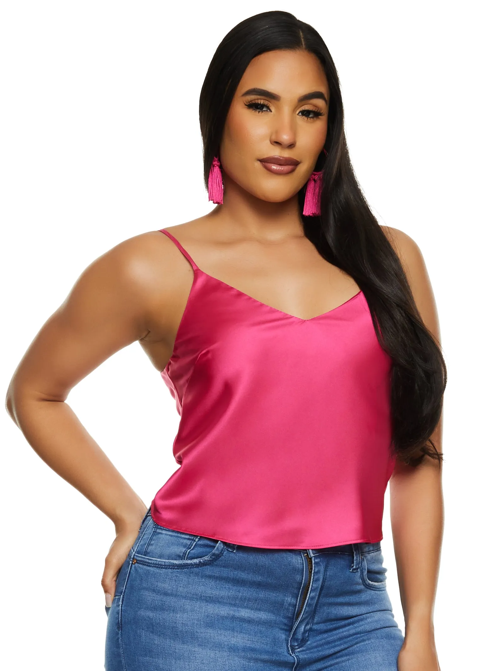 Satin V Neck Cropped Cami sold by Rainbow