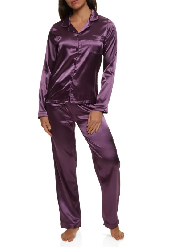 Satin Notch Collar Pajama Shirt and Pants sold by Rainbow