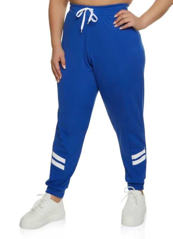 Plus Size Varsity Stripe Detail High Waist Joggers sold by Rainbow