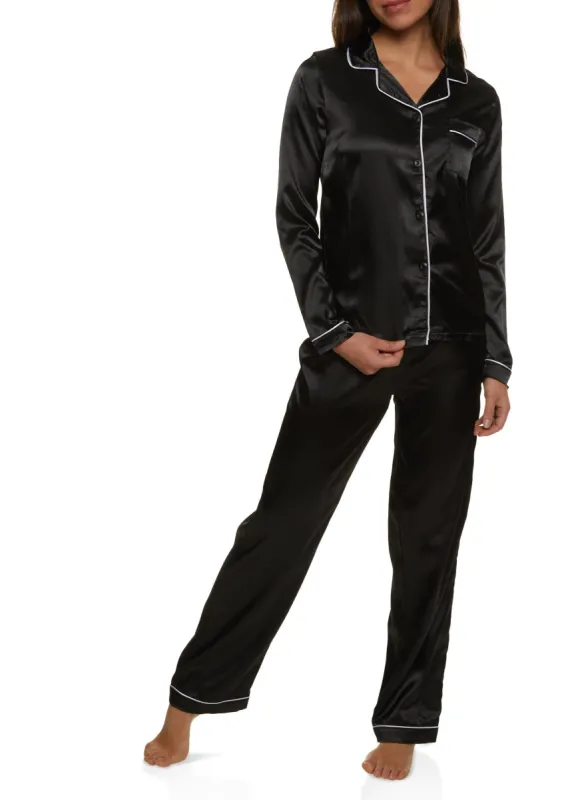 Satin Notch Collar Pajama Shirt and Pants sold by Rainbow