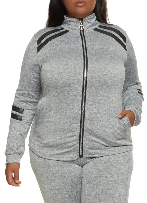 Plus Size Varsity Stripe Detail Track Jacket sold by Rainbow