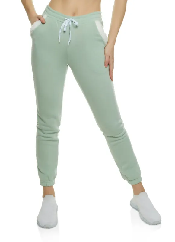 Sherpa Trim Drawstring Joggers sold by Rainbow