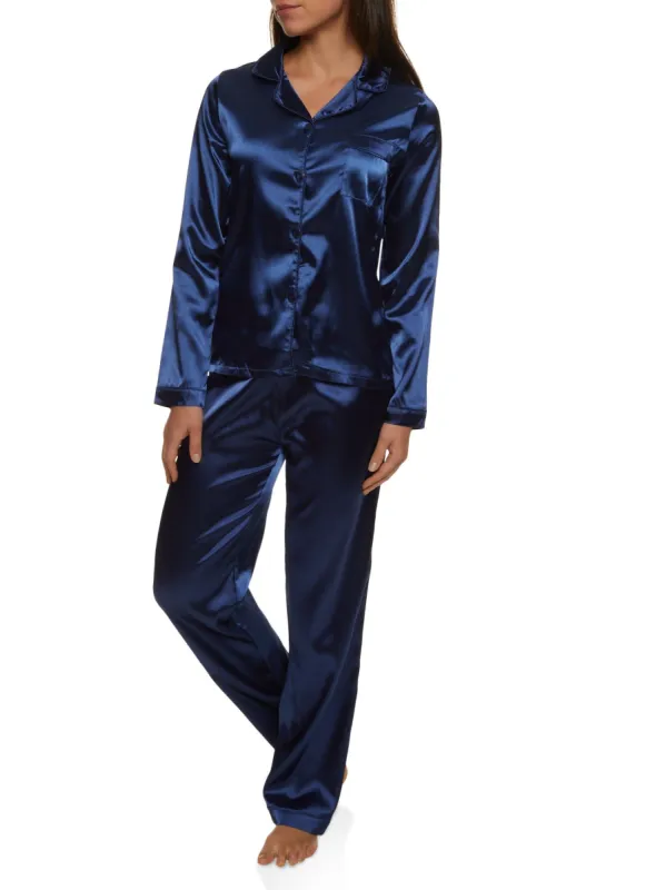Satin Notch Collar Pajama Shirt and Pants sold by Rainbow