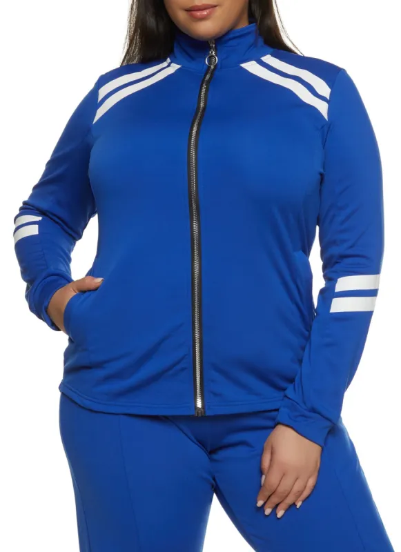 Plus Size Varsity Stripe Detail Track Jacket sold by Rainbow