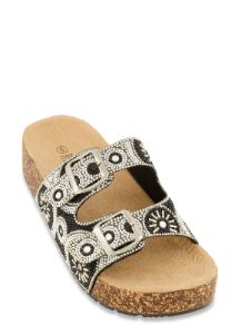 Embellished Double Band Platform Footbed Sandals sold by Rainbow