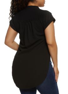 Plus Size Half Button Tie Front High Low Top sold by Rainbow