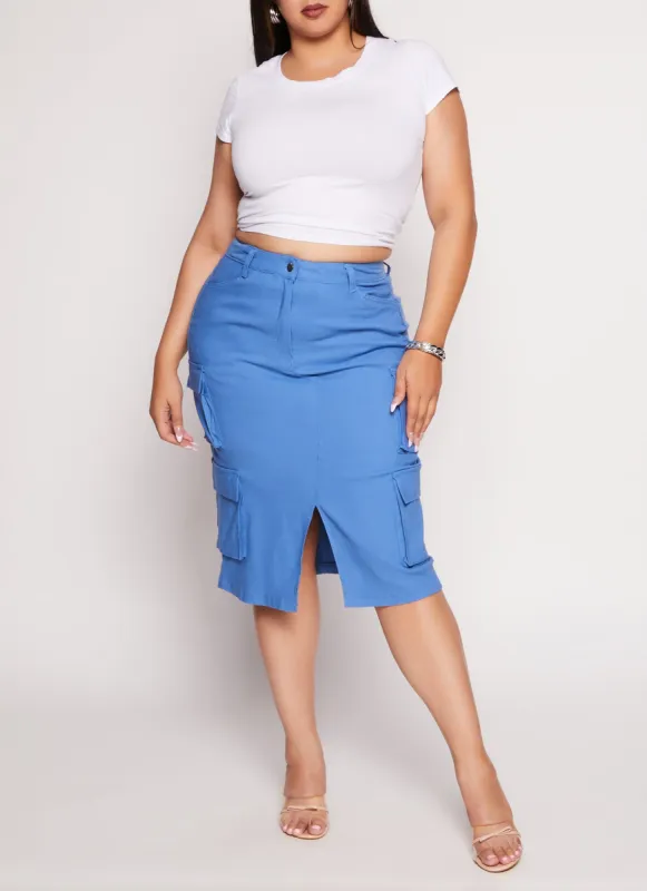Plus Size Hyper Stretch Slit Front Cargo Skirt sold by Rainbow