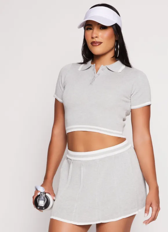 Daisy Knit Varsity Stripe Cropped Polo Shirt sold by Rainbow