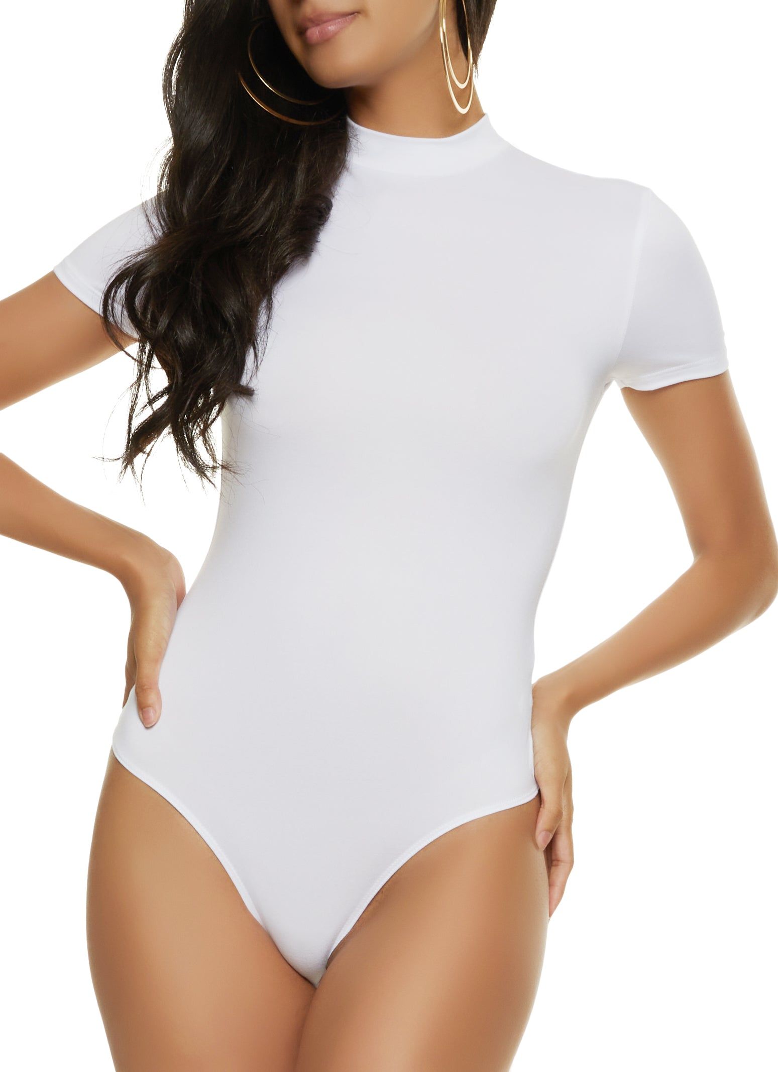 Solid Mock Neck Short Sleeve Bodysuit sold by Rainbow